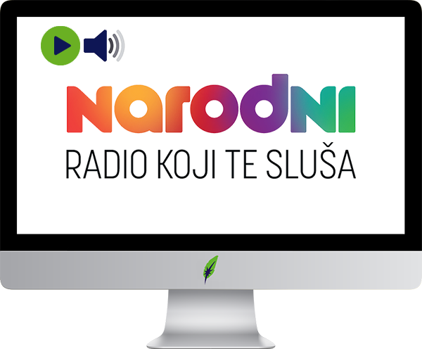 Afbeelding computerscherm met logo radiozender Narodni Radio - Kroatië - in kleur op transparante achtergrond - 600 * 496 pixels